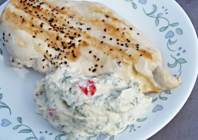 Grilled Chicken Breasts with Creamy Basil Sauce