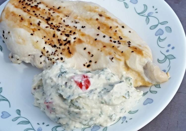 Recipe of Ultimate Grilled Chicken Breasts with Creamy Basil Sauce