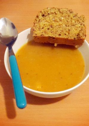 A picture of Root Vegetable Soup with Irish Soda Bread.