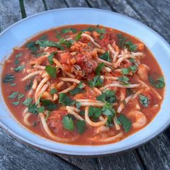 A picture of Astakomakaronada –Greek lobster spaghetti.