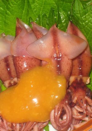 A picture of Firefly Squid with Spicy Mustard & Vinegar-Miso Sauce.