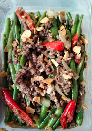 Foto resep Tumis baby buncis/buncis manis dengan Daging Giling