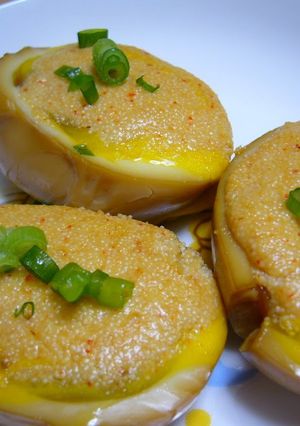 A picture of Flavoured Eggs with Mentaiko and Mayonnaise.