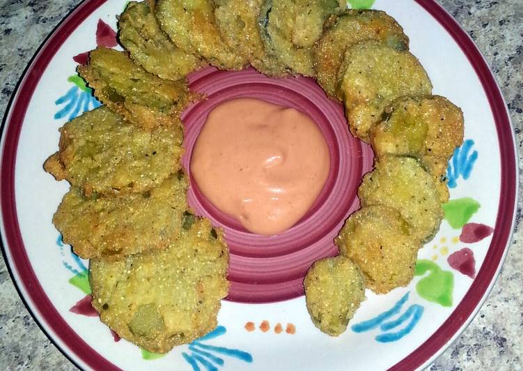 Simple Way to Prepare Favorite Gluten Free Fried Pickles w/ Sriracha Dip