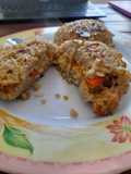 Torrejas de arroz integral relleno de verduras salteadas y queso