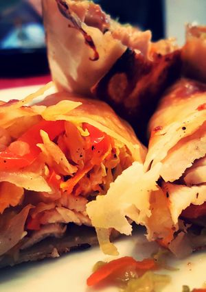 A picture of Baked vegetable pork rolls.