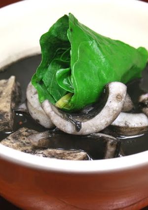 A picture of Squid Ink Soup (Okinawan Cuisine).