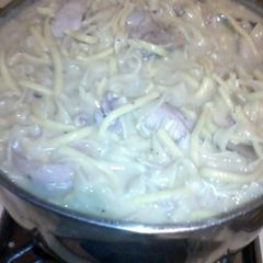 chicken and egg noodles A picture of chicken and egg noodles.