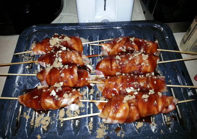 Bacon Rassberry lemon bbq chicken kabobs