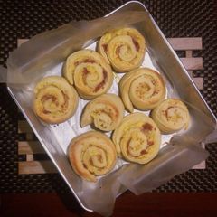 A picture of Buttery Bacon & Cheese Rolls.