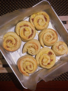 A picture of Buttery Bacon & Cheese Rolls.
