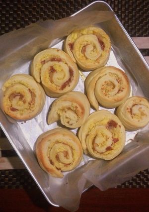 A picture of Buttery Bacon & Cheese Rolls.