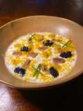 Crema di bufala con acciughe, bottarga e uova di lompo