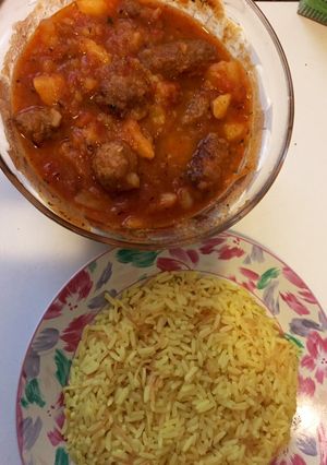 صورة لوصفة الكفته مع البطاطا والبندورة مع الأرز