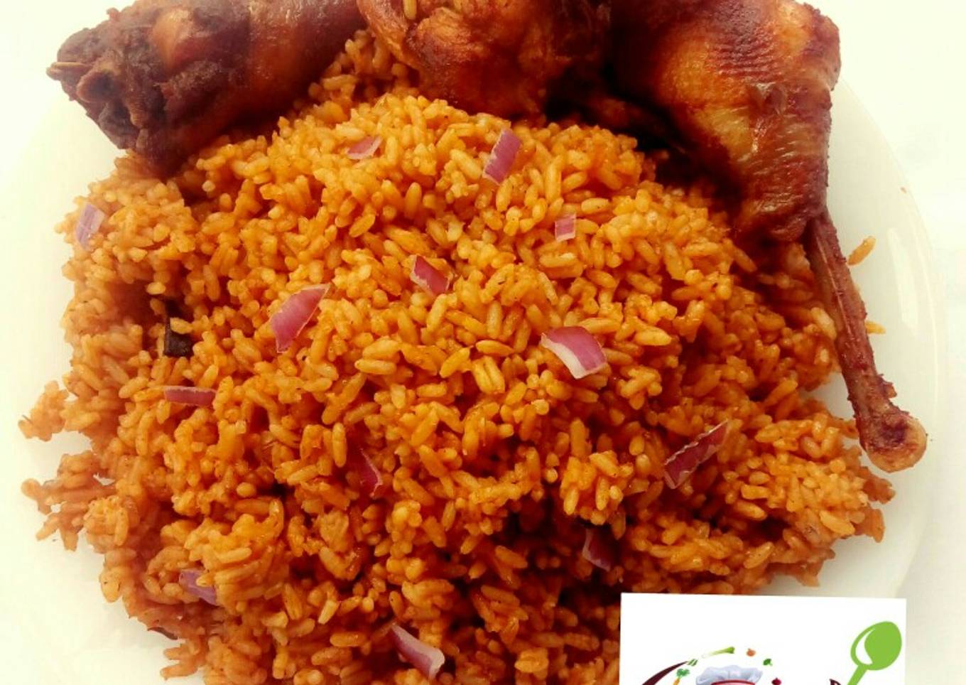 Fried chicken with jollof rice