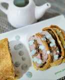 Solomillo hojaldrado con paté de setas shiitake y anacardos, bacon y salsa de queso azul