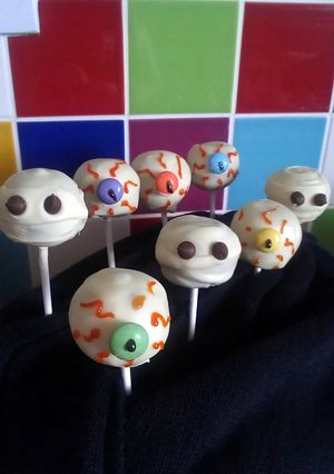 A picture of Vickys Spooky Halloween Cake Pops! GF DF EF SF NF.