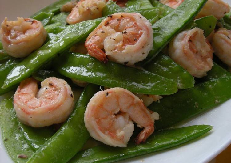 Shrimp and Snow Peas Sautéed in Anchovy-Mayo