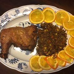 A picture of California Farm Tea Smoked Chicken Quarter or Turkey Thigh.