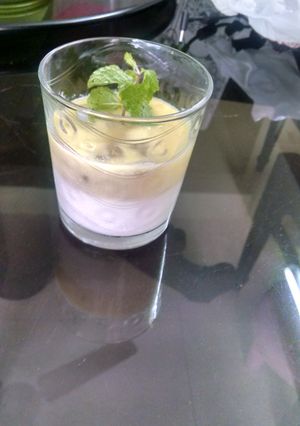 A picture of Panacotta with custard topping.