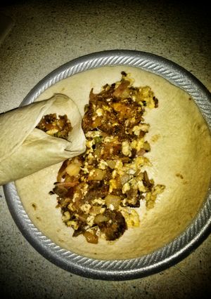A picture of Scooter's Breakfast Burrito.
