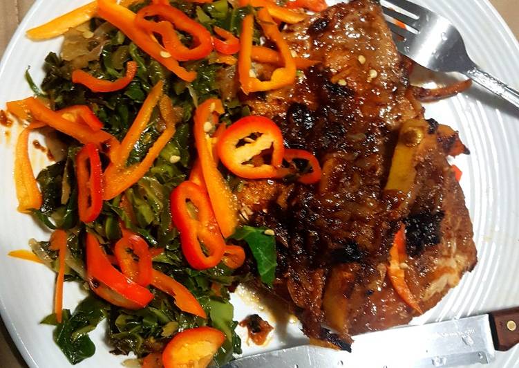 Simple Way to Make Honeyed Pork chop on Kales bed in 17 Minutes for Family