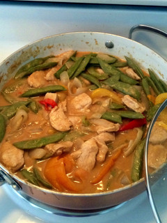 A picture of Turkey And Veggies With Peanut Sauce.