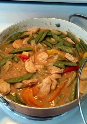 A picture of Turkey And Veggies With Peanut Sauce.