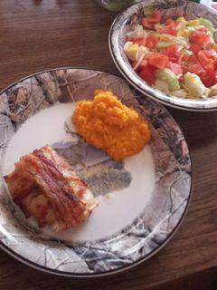 A picture of Bacon wrap stuff chicken.