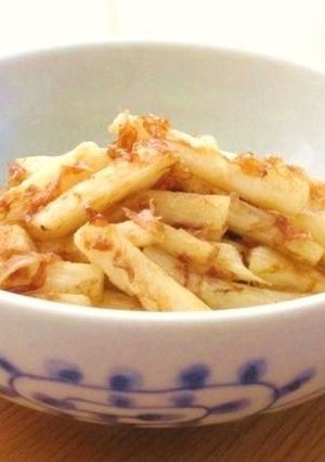 A picture of Sweet & Savory Nagaimo Yam Stir-fry with Bonito Flakes.