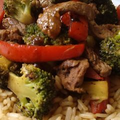 A picture of Vickys Quick & Sticky Stir-Fried Lamb, GF DF EF SF NF.