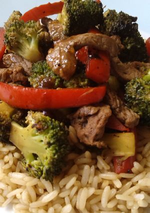 A picture of Vickys Quick & Sticky Stir-Fried Lamb, GF DF EF SF NF.