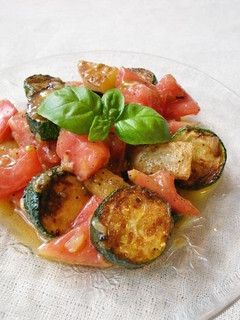 A picture of Marinated Grilled Zucchini & Tomato Salad.