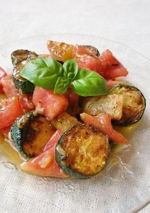 A picture of Marinated Grilled Zucchini & Tomato Salad.