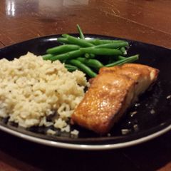 A picture of Maple Salmon with Mushroom rice.