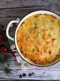 Gratinado de Bacalhau com Camarão e espinafres
