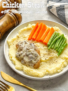 Foto resep Chicken steak with mushroom sauce with mashed potato