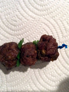 A picture of Ginger and Garlic Meatballs with aged Japaneese Soy sauce.