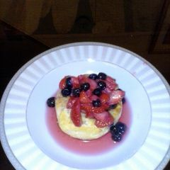 A picture of Homemade Strawberry Shortcake w/ Fruit sauce.