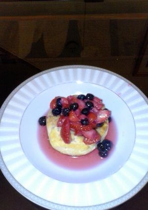 A picture of Homemade Strawberry Shortcake w/ Fruit sauce.