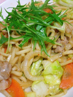 A picture of Stir-Fried Udon Noodles with Miso Sauce.