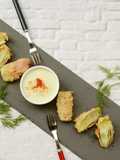 Beer-Battered Green Onion and Prosciutto Fritters