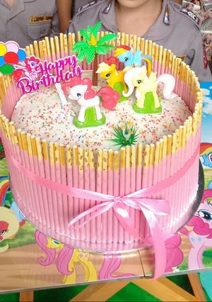 Foto resep Pocky B'day cake (base cake rainbow cake)