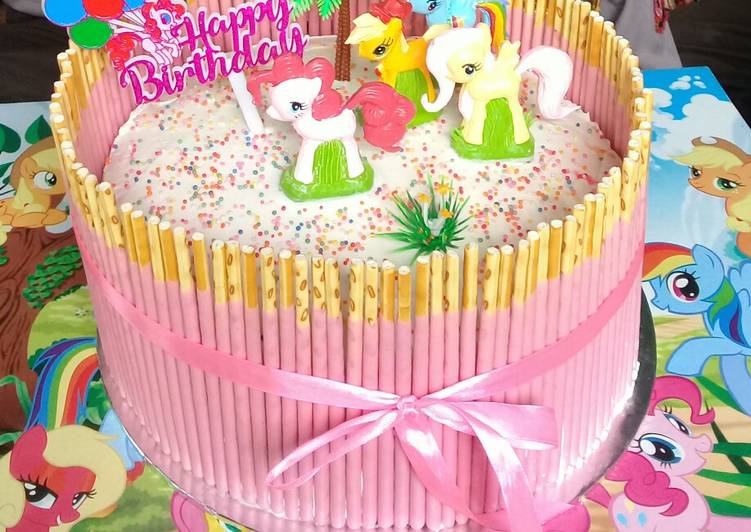Pocky B'day cake (base cake rainbow cake)