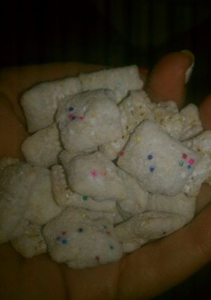 A picture of Cake Batter Muddy Buddies.