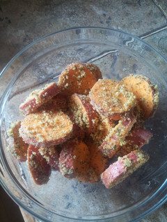 A picture of Garlic encrusted roast sweet potatoes.