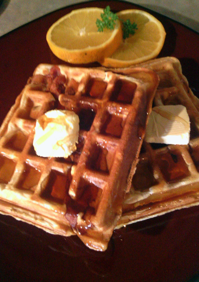 A picture of bacon waffles.