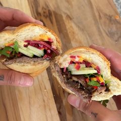 A picture of Air Fry Lemongrass Lamb Bánh Mì.