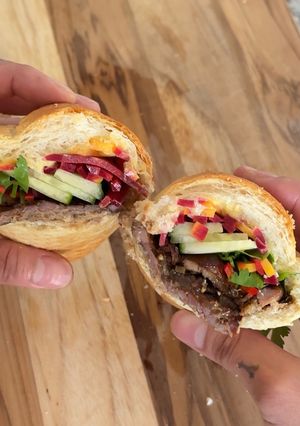 A picture of Air Fry Lemongrass Lamb Bánh Mì.