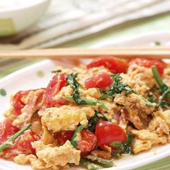 Scrambled Eggs with Colourful Vegetables and Ponzu Sauce A picture of Scrambled Eggs with Colourful Vegetables and Ponzu Sauce.